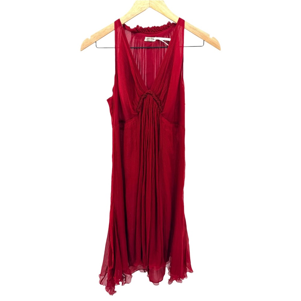 Leon Max Limited Edition Red Silk Pleated Handkerchief Hem Dress Dark Romantic 4